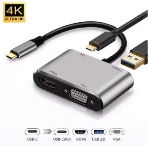Type C Hub. HDMI. VGA. USB3.0 4 in 1 4K