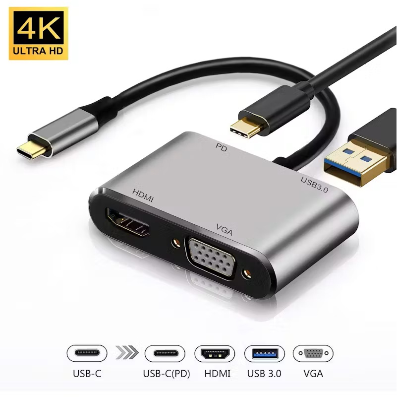 Type C Hub. HDMI. VGA. USB3.0 4 in 1 4K